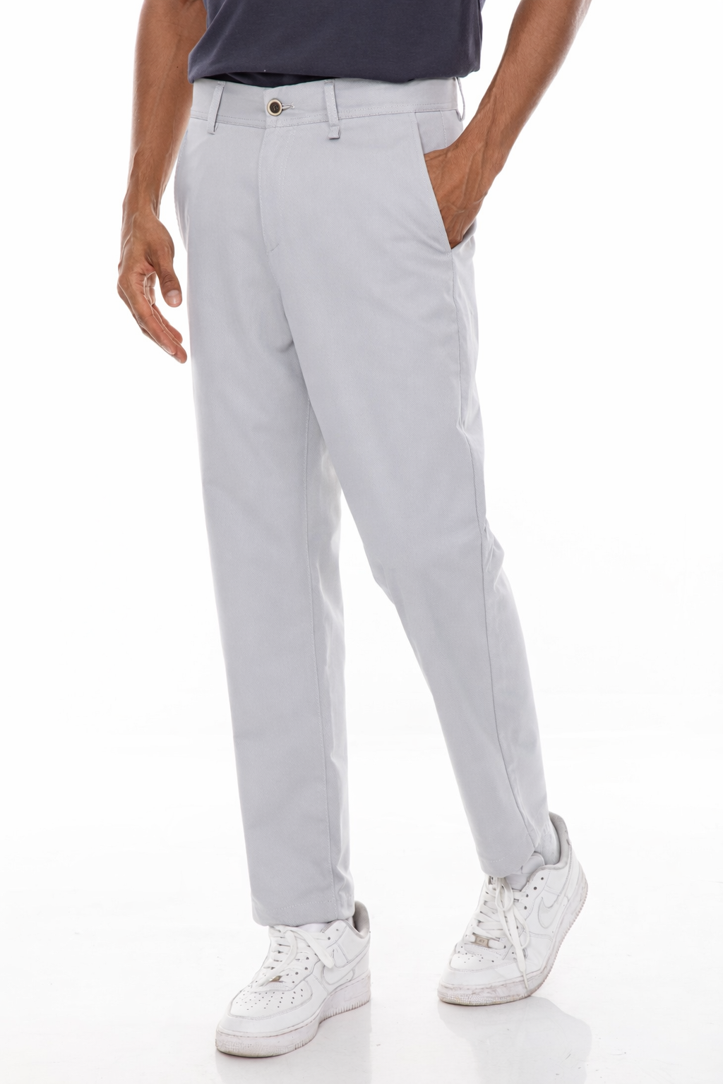 بنطلون جينز برو تشينو رمادي فاتح فضفاض