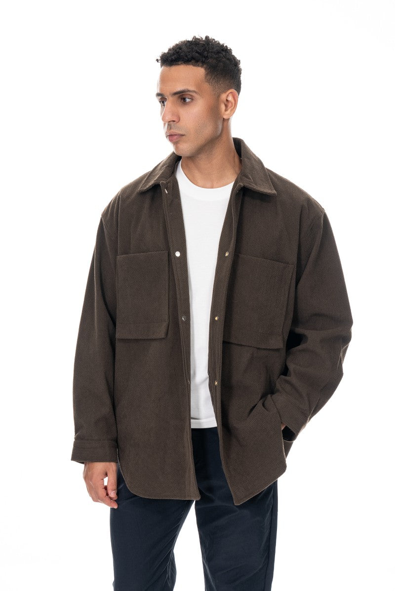 جاكيت مريح بقصة مريحة - بني