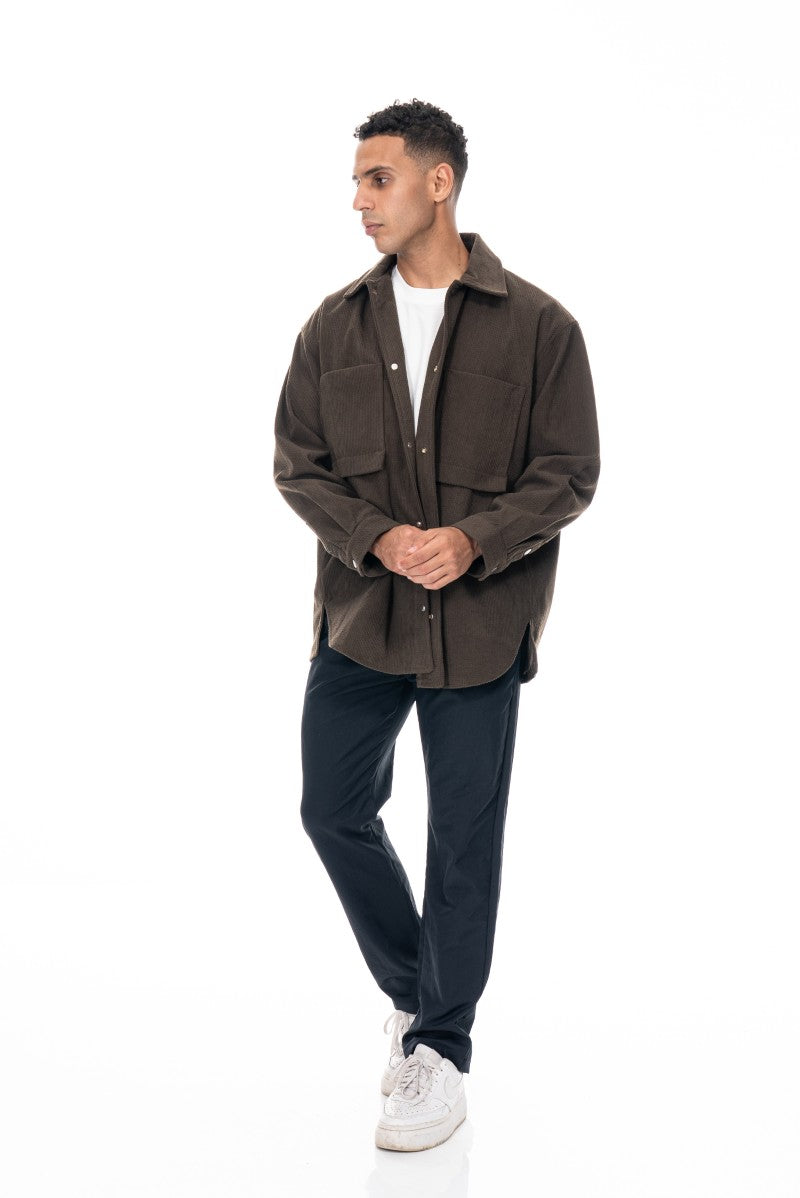 جاكيت مريح بقصة مريحة - بني