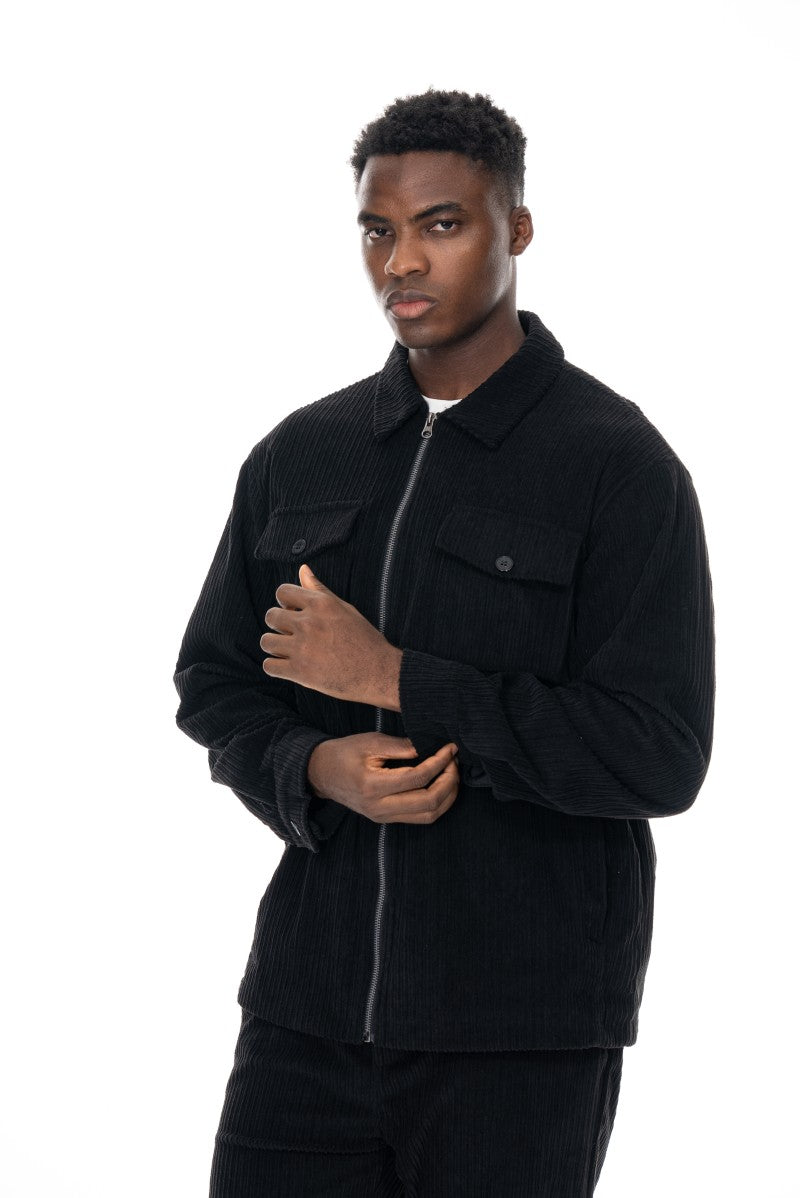 جاكيت مخملي بقصة مريحة - أسود