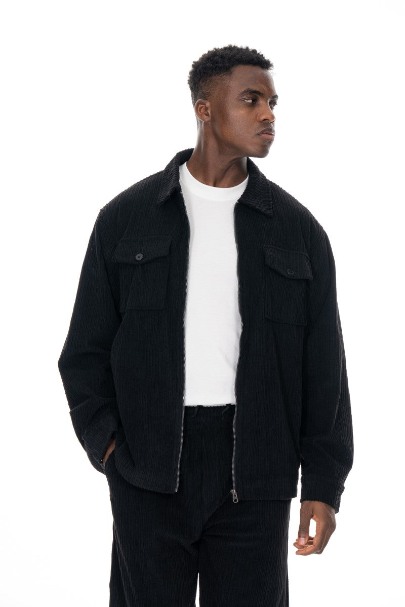 جاكيت مخملي بقصة مريحة - أسود