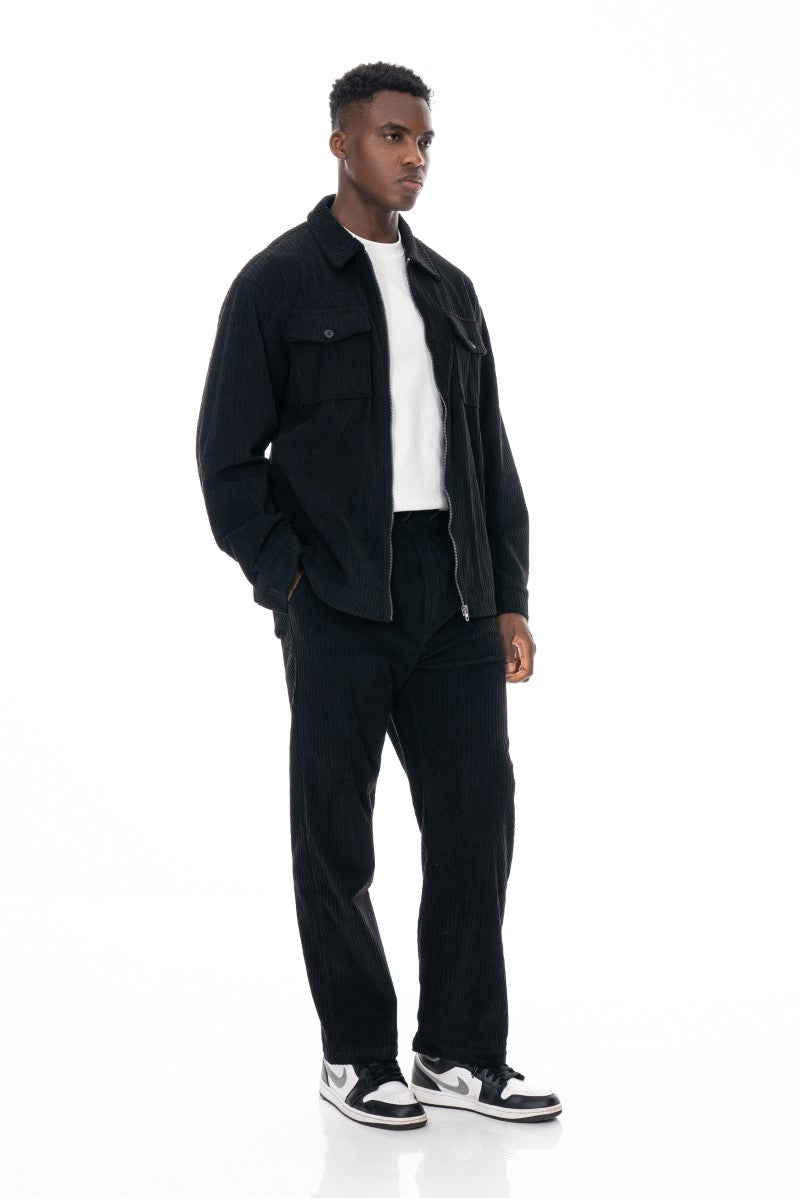 جاكيت مخملي بقصة مريحة - أسود