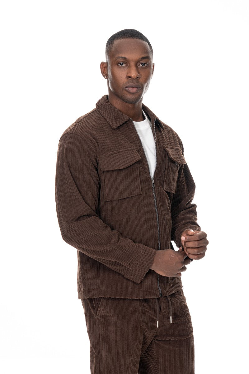 جاكيت مخملي بقصة مريحة - بني