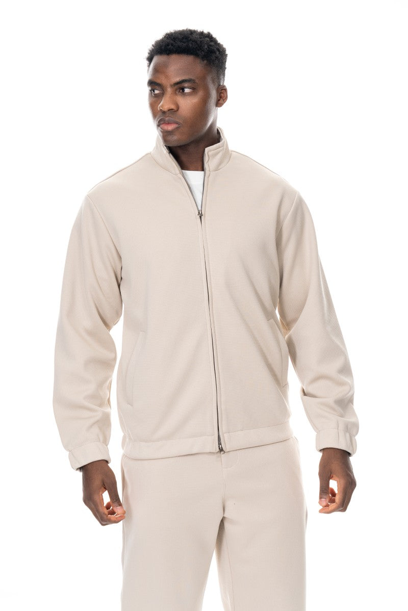 جاكيت رياضي بسحاب أمامي وقصة مريحة - بيج