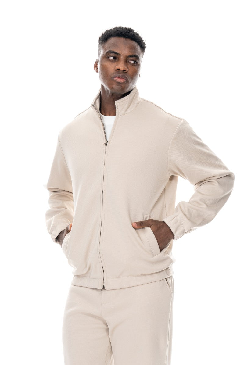 جاكيت رياضي بسحاب أمامي وقصة مريحة - بيج