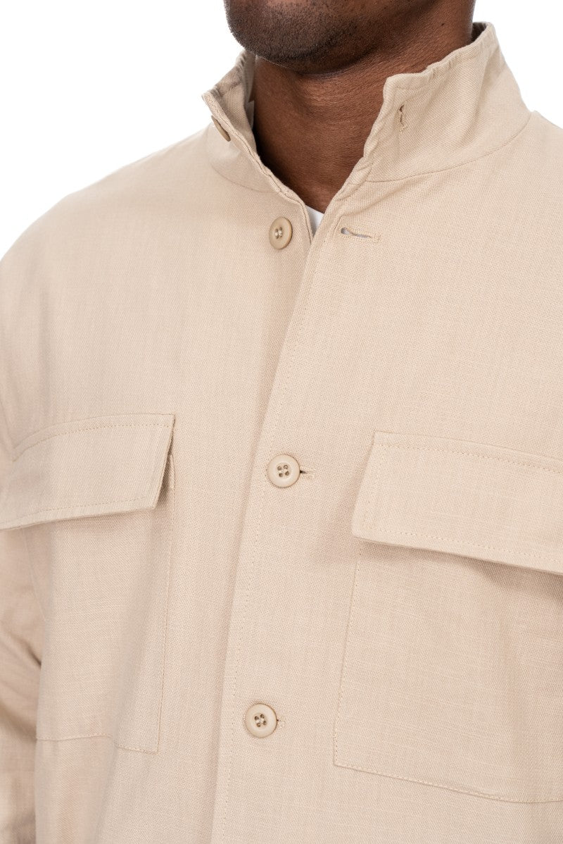 جاكيت قطني عملي بقصة مريحة - بيج