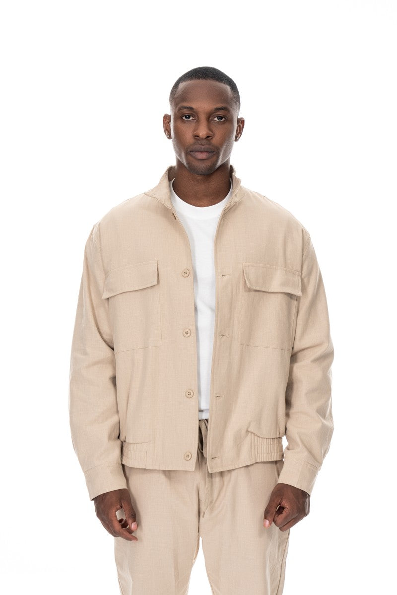 جاكيت قطني عملي بقصة مريحة - بيج