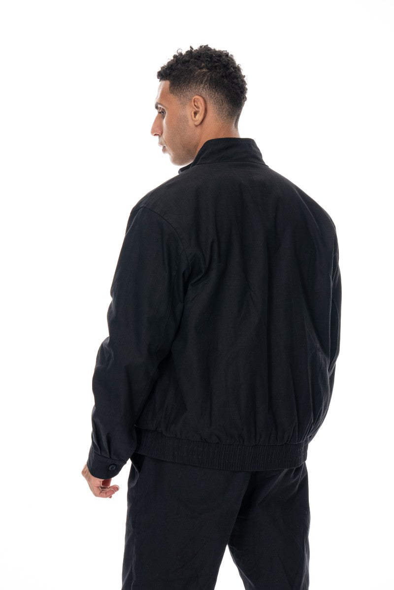 جاكيت قطني عملي بقصة مريحة - أسود