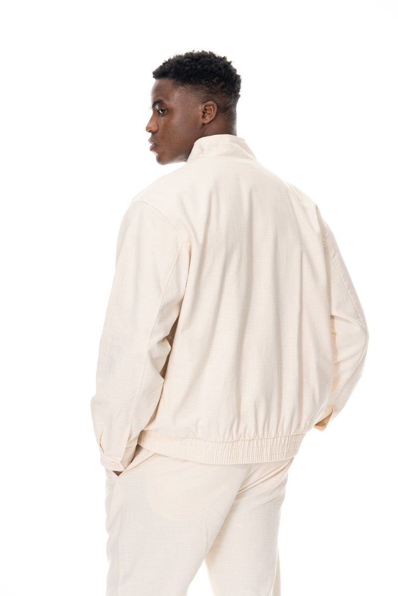 جاكيت قطني عملي بقصة مريحة - لون أبيض كريمي