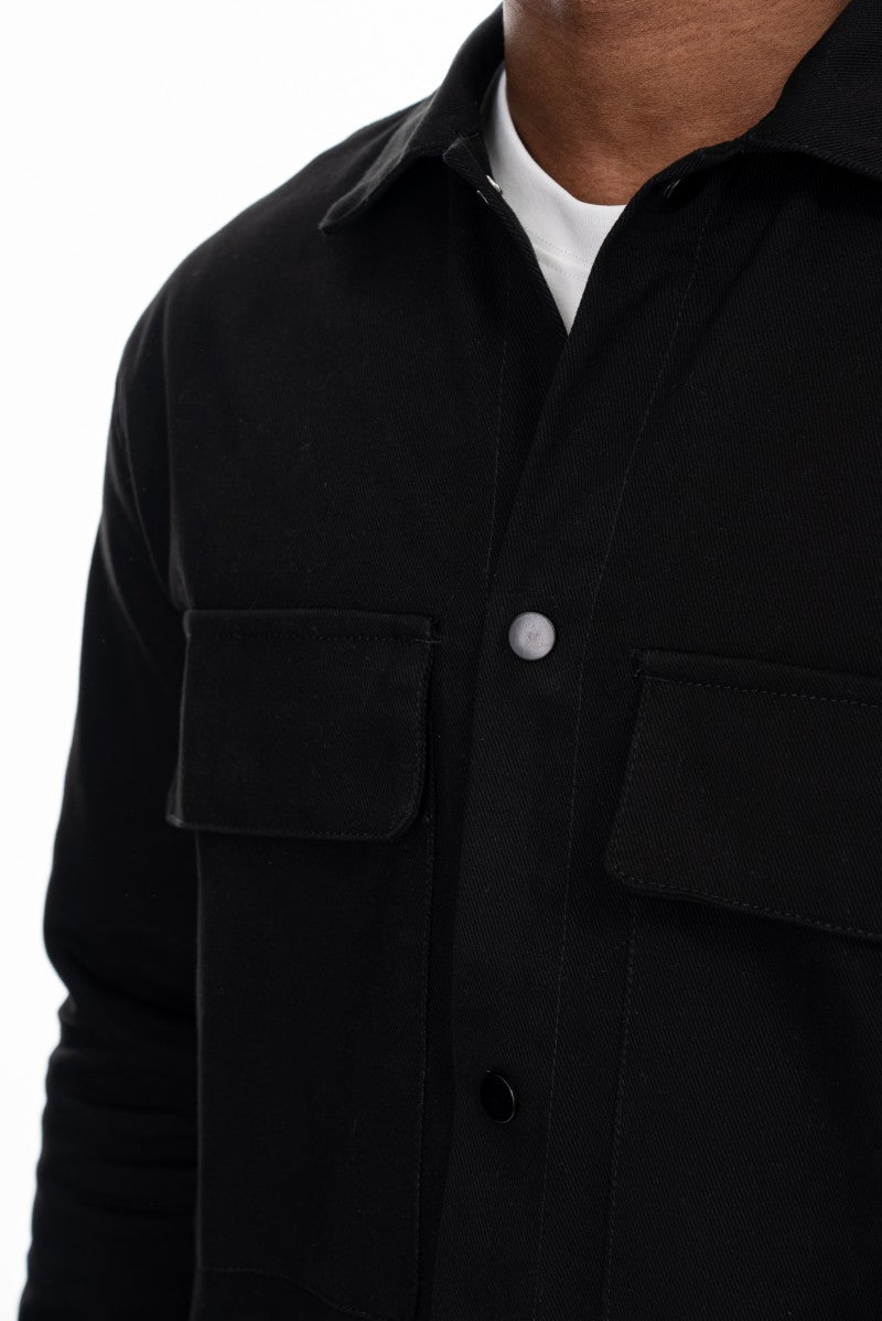 جاكيت قطني عملي بقصة مريحة - أسود