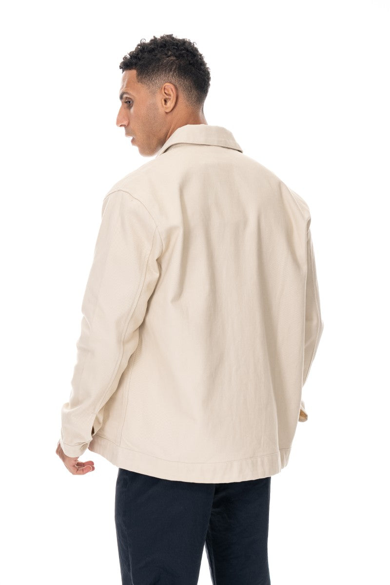 جاكيت قطني عملي بقصة مريحة - لون أبيض كريمي
