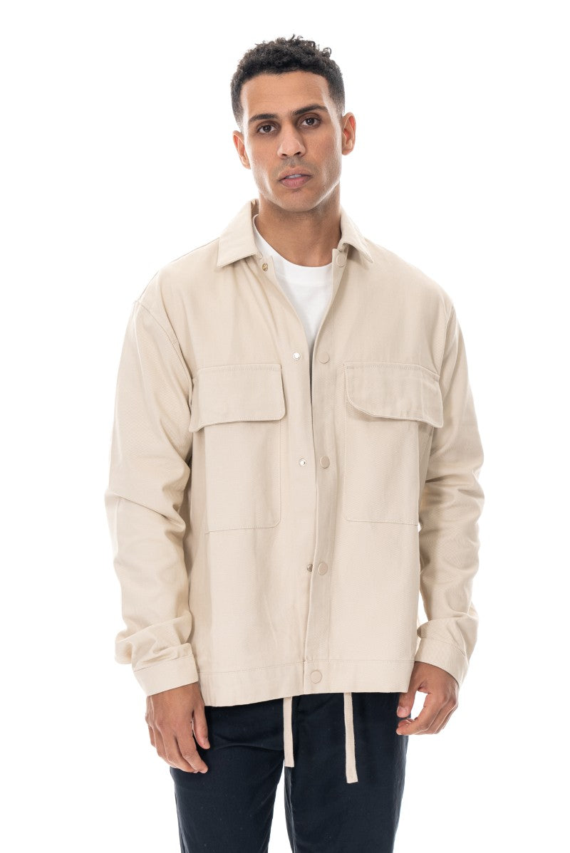 جاكيت قطني عملي بقصة مريحة - لون أبيض كريمي