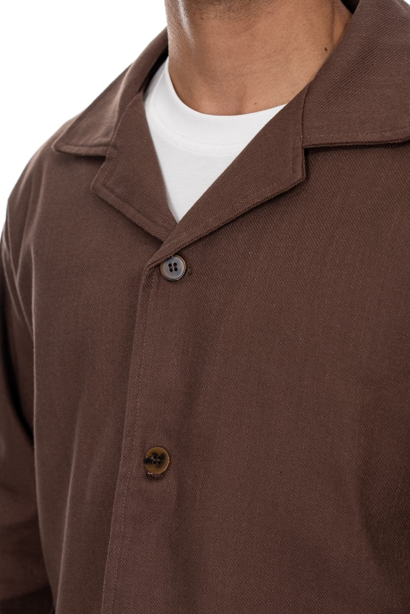 جاكيت قطني بأزرار بقصة مريحة - بني