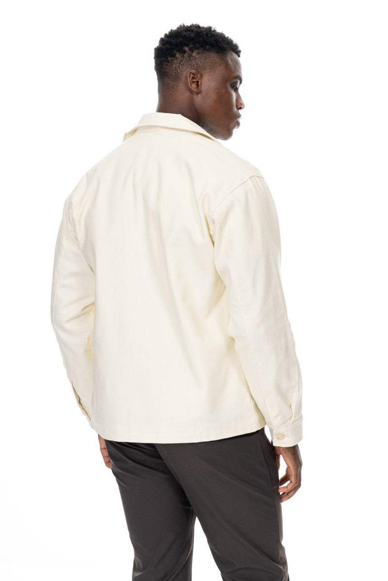 جاكيت قطني بأزرار وقصة مريحة - لون أبيض كريمي