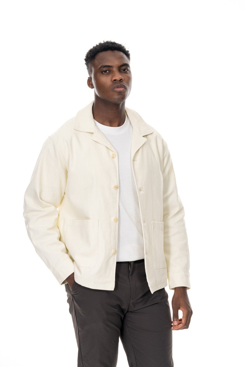 جاكيت قطني بأزرار وقصة مريحة - لون أبيض كريمي