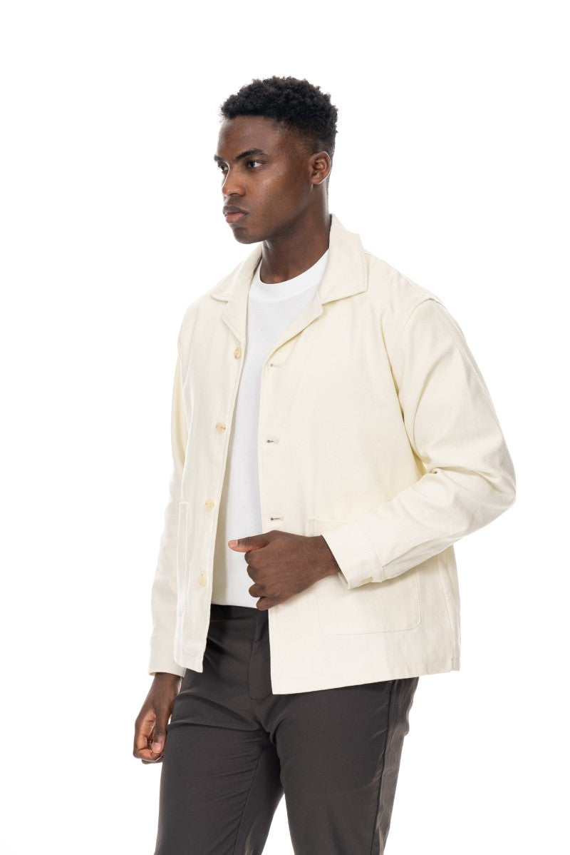 جاكيت قطني بأزرار وقصة مريحة - لون أبيض كريمي