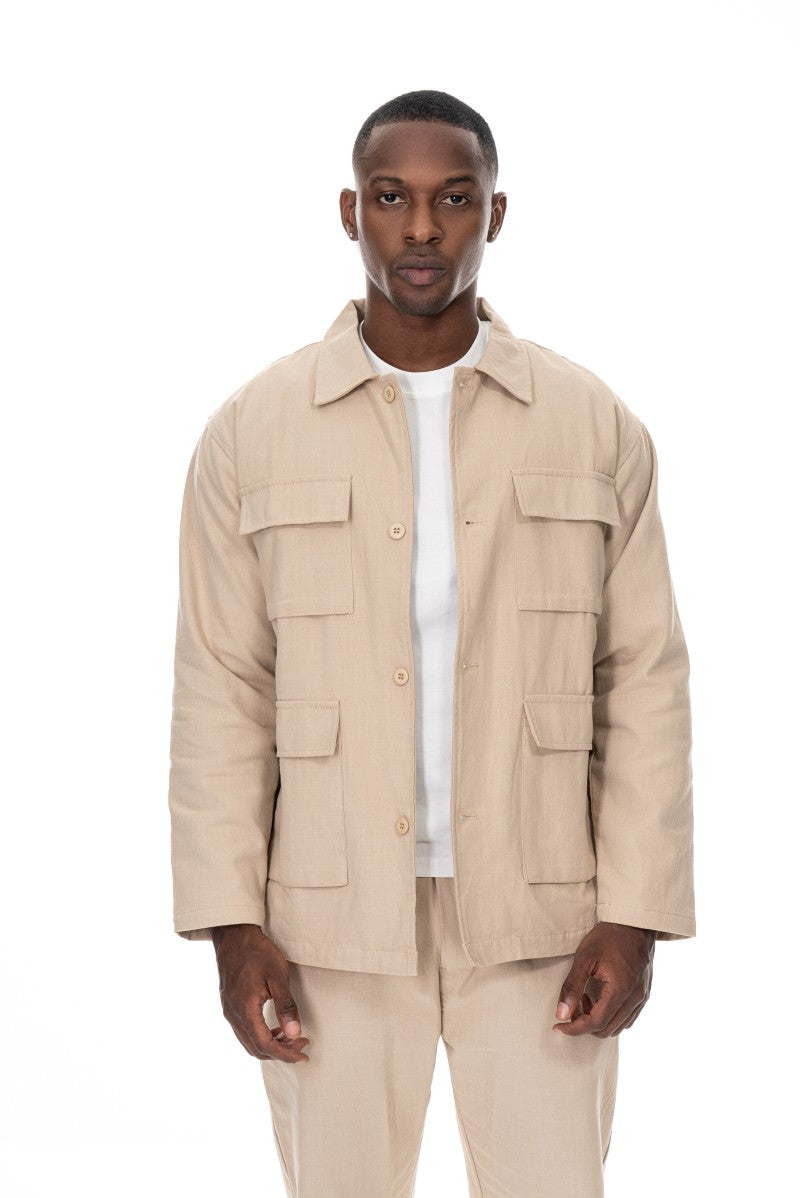 جاكيت قطني عملي بقصة مريحة - بيج