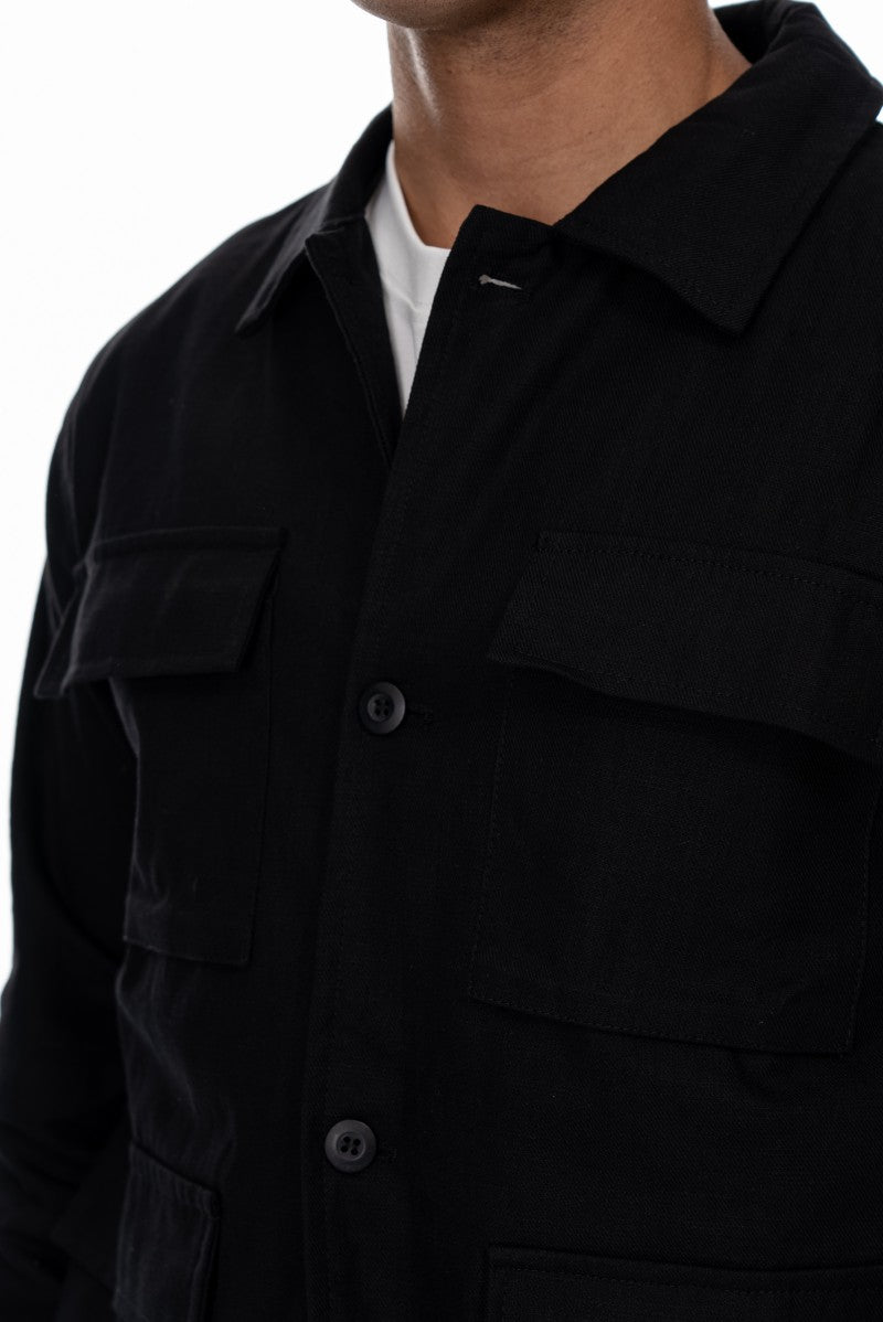 جاكيت قطني عملي بقصة مريحة - أسود