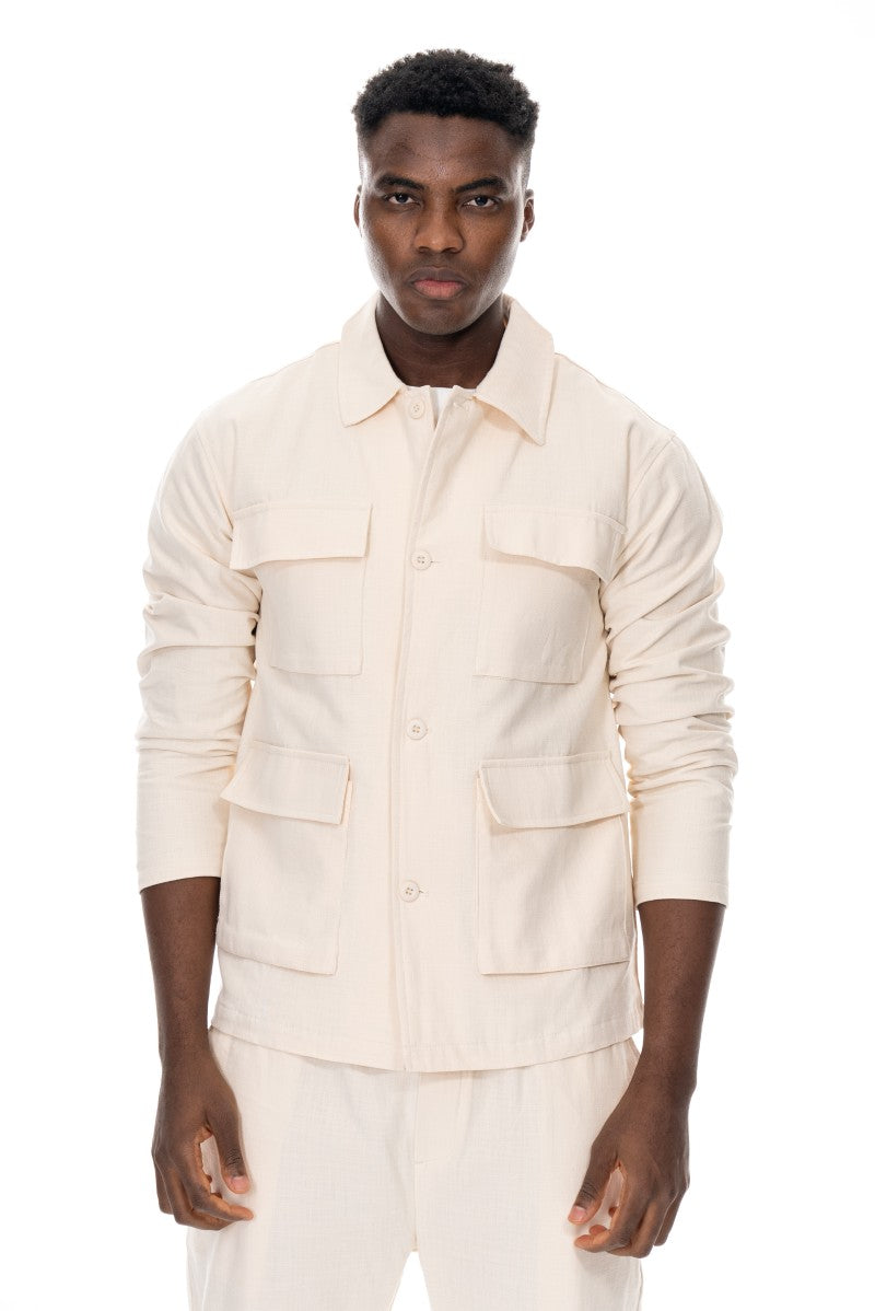 جاكيت قطني عملي بقصة مريحة - لون أبيض كريمي