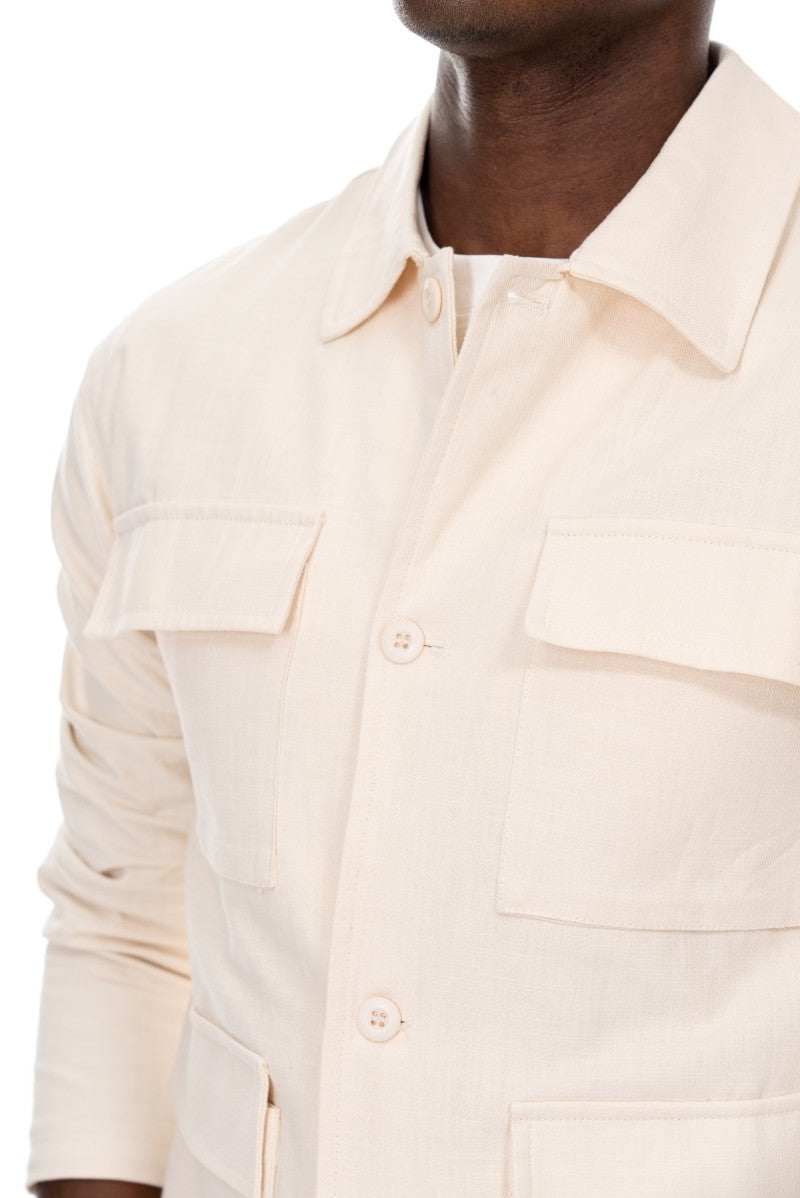 جاكيت قطني عملي بقصة مريحة - لون أبيض كريمي