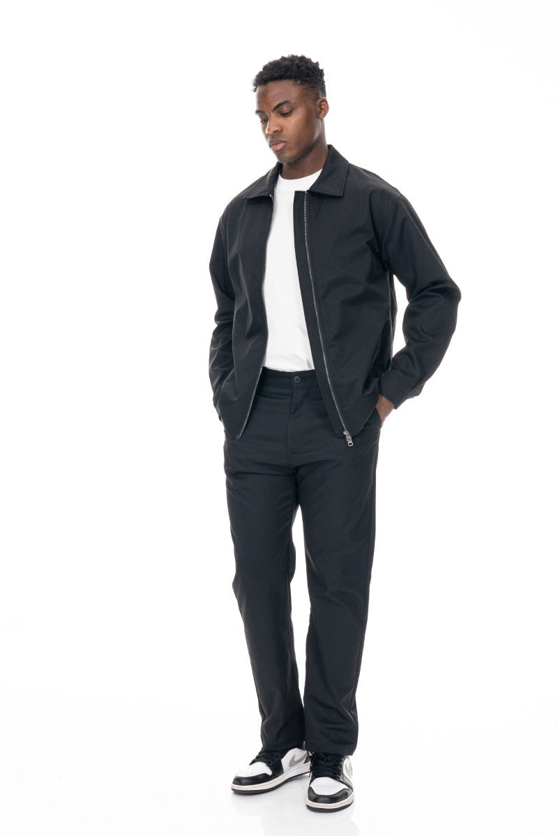 جاكيت بسحاب أمامي بقصة عادية - أسود