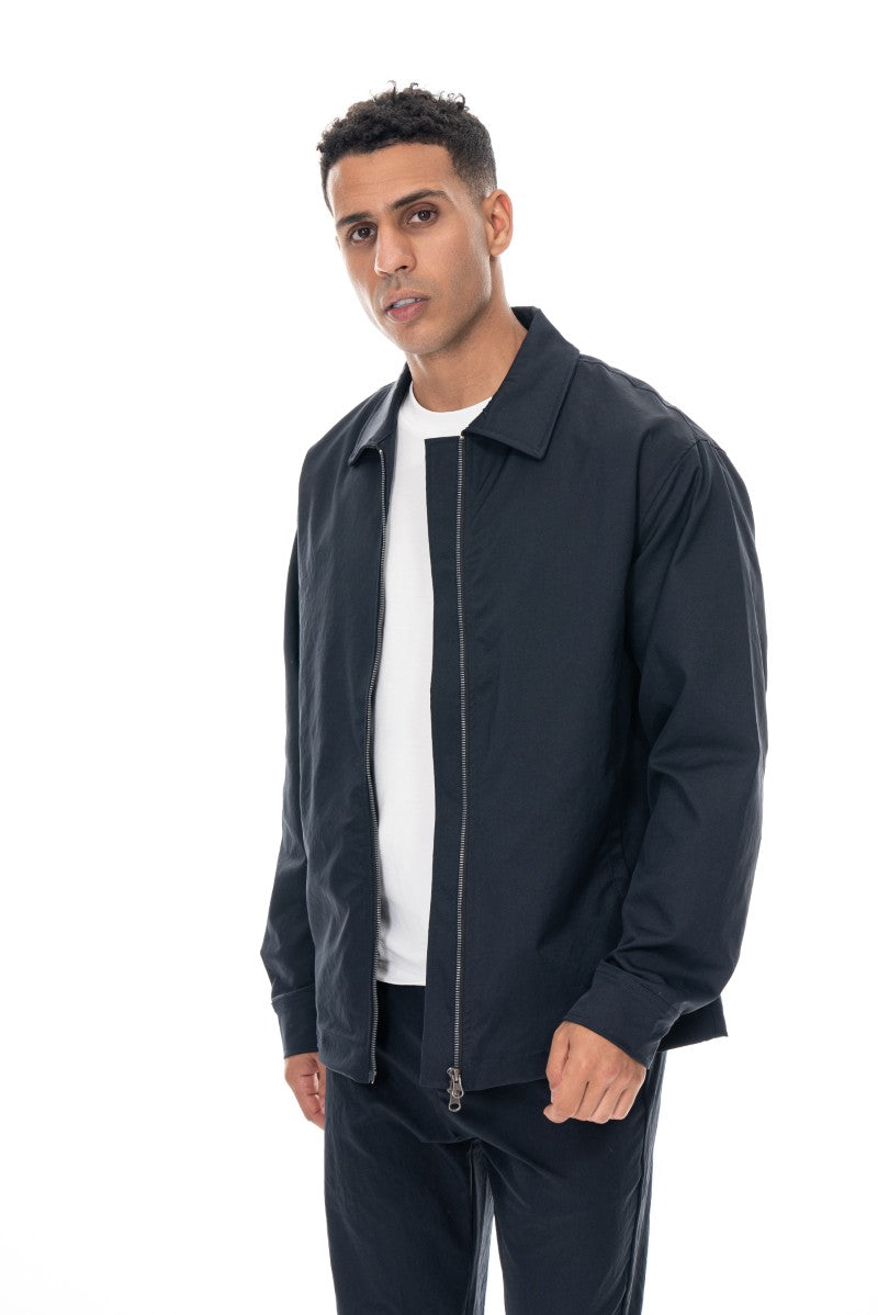 جاكيت بسحاب أمامي بقصة عادية - كحلي