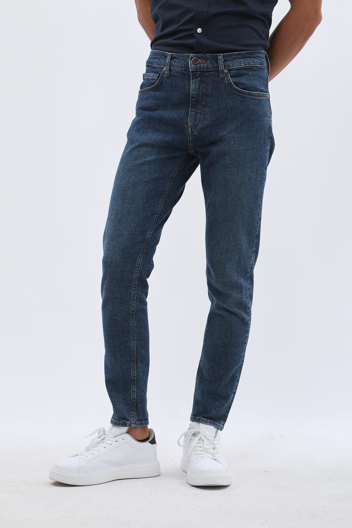 جينز Boyfriend Slim Fit من JEANSPRO - لون أزرق غامق