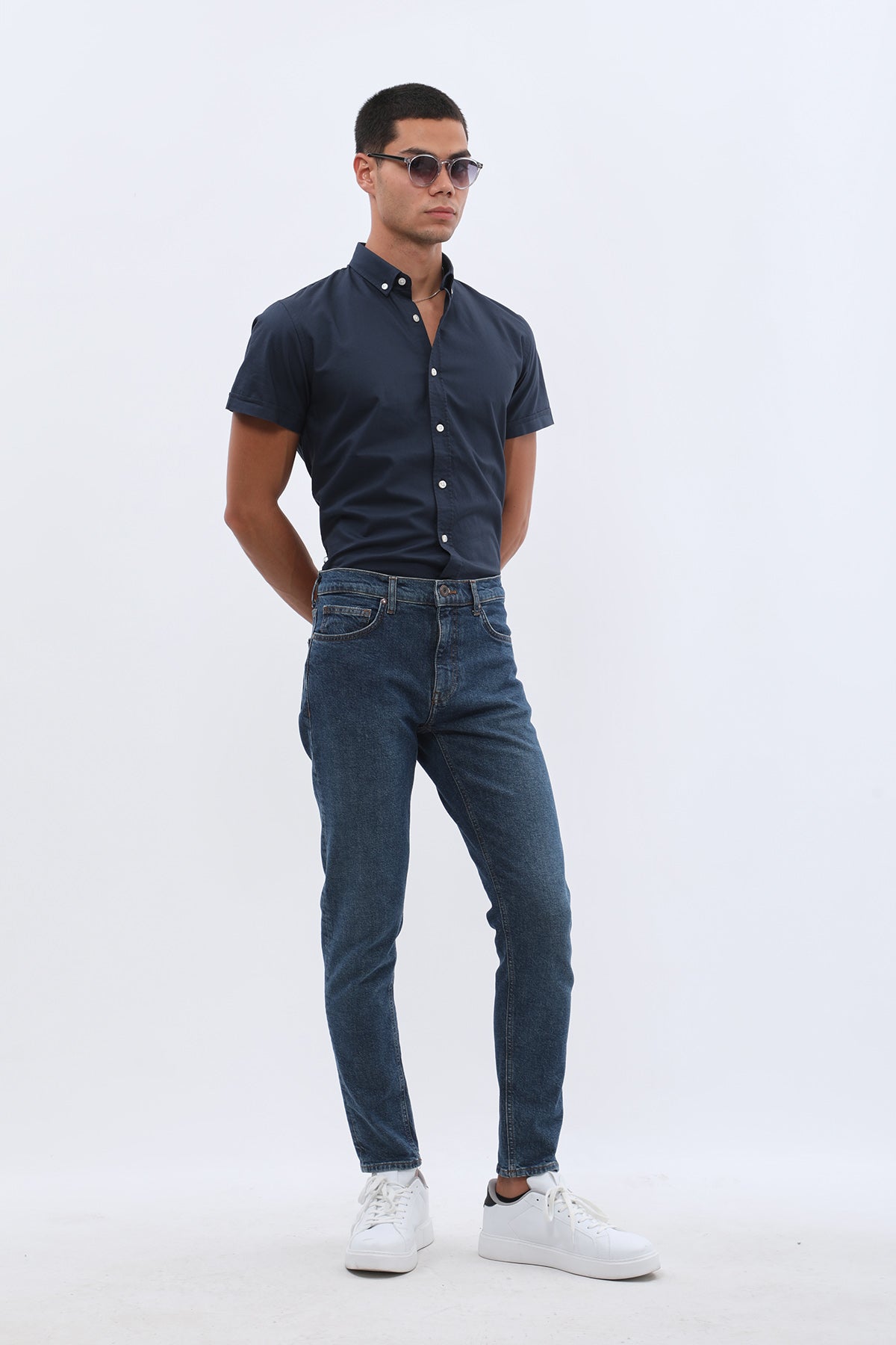 جينز Boyfriend Slim Fit من JEANSPRO - لون أزرق غامق