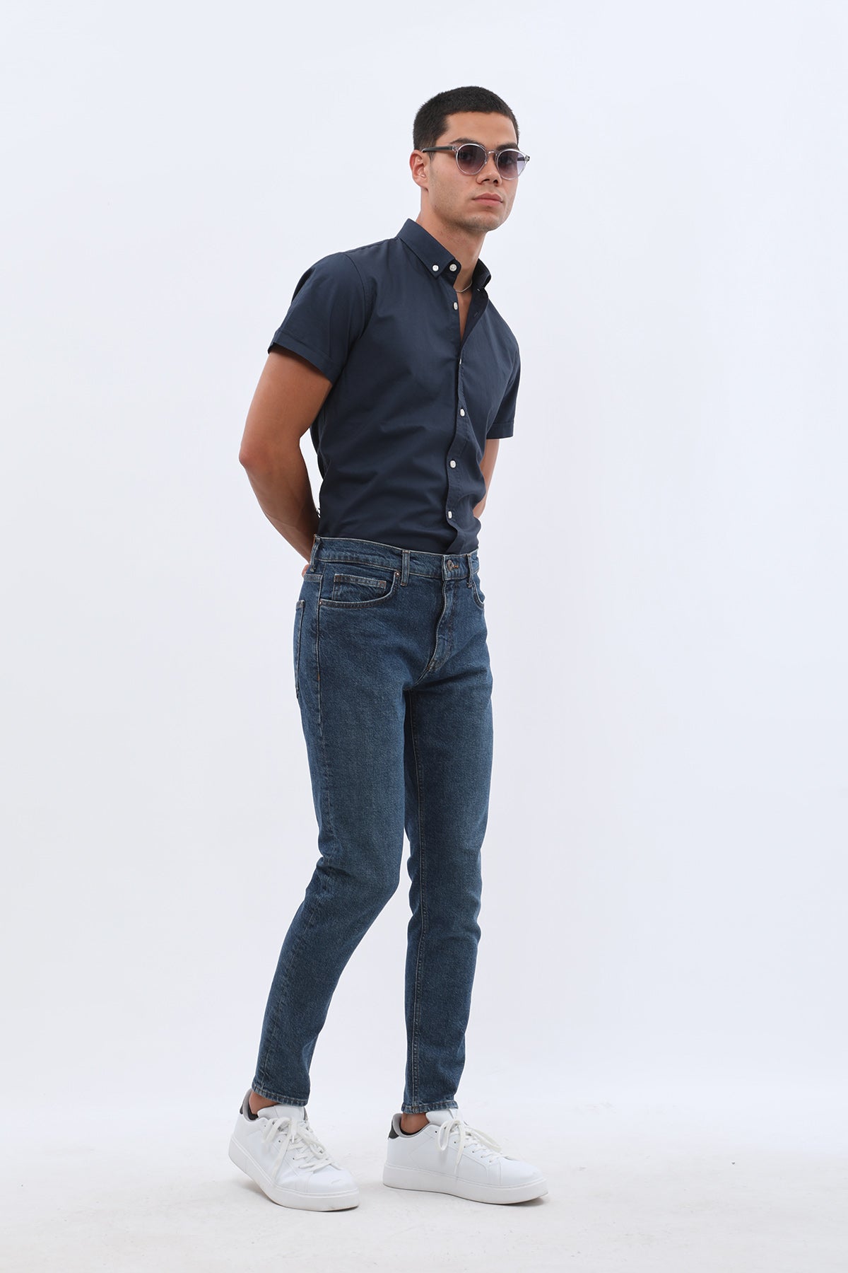 جينز Boyfriend Slim Fit من JEANSPRO - لون أزرق غامق