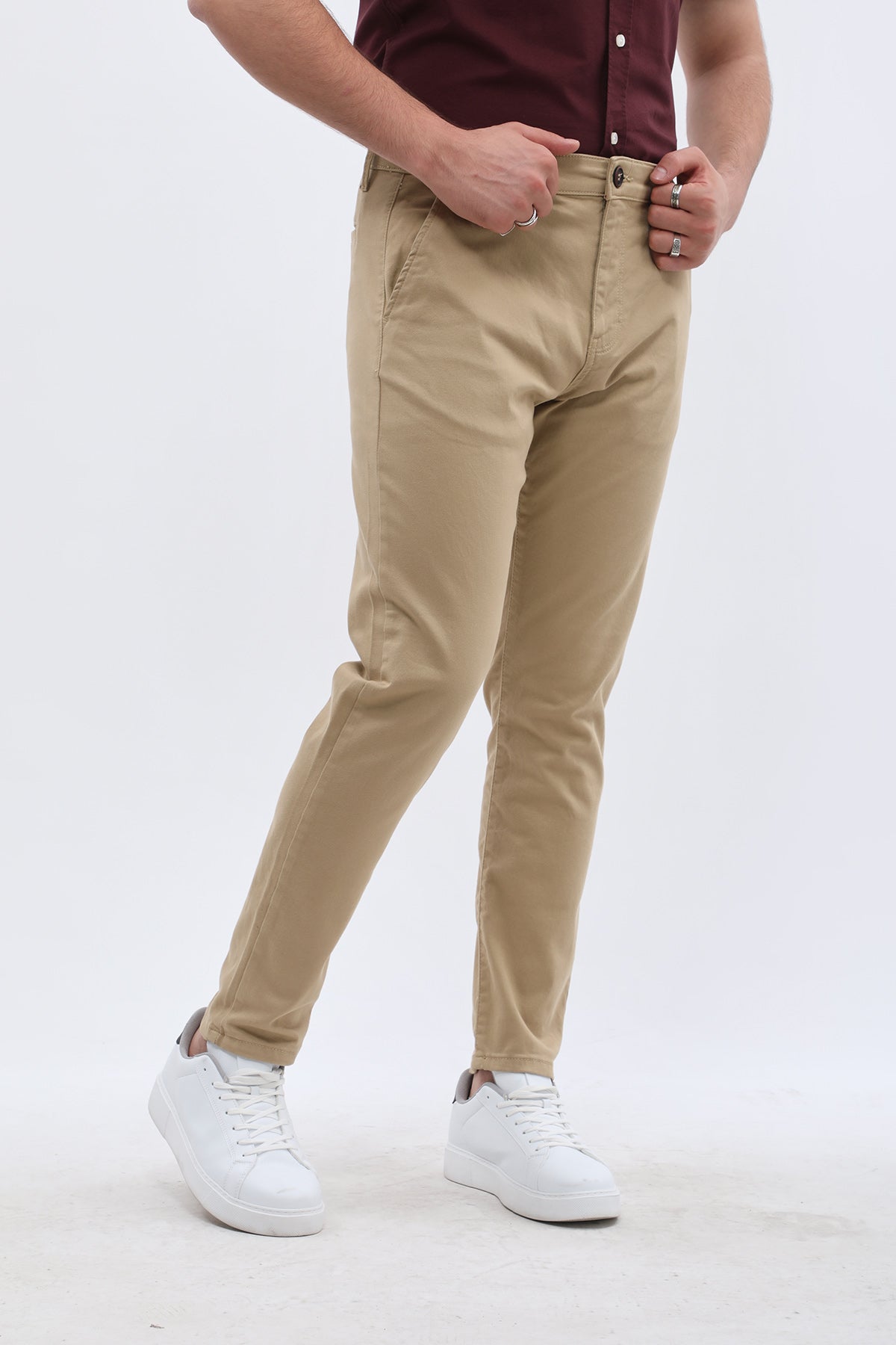 بنطلون كتان Slim Fit من JEANSPRO - لون خردلي