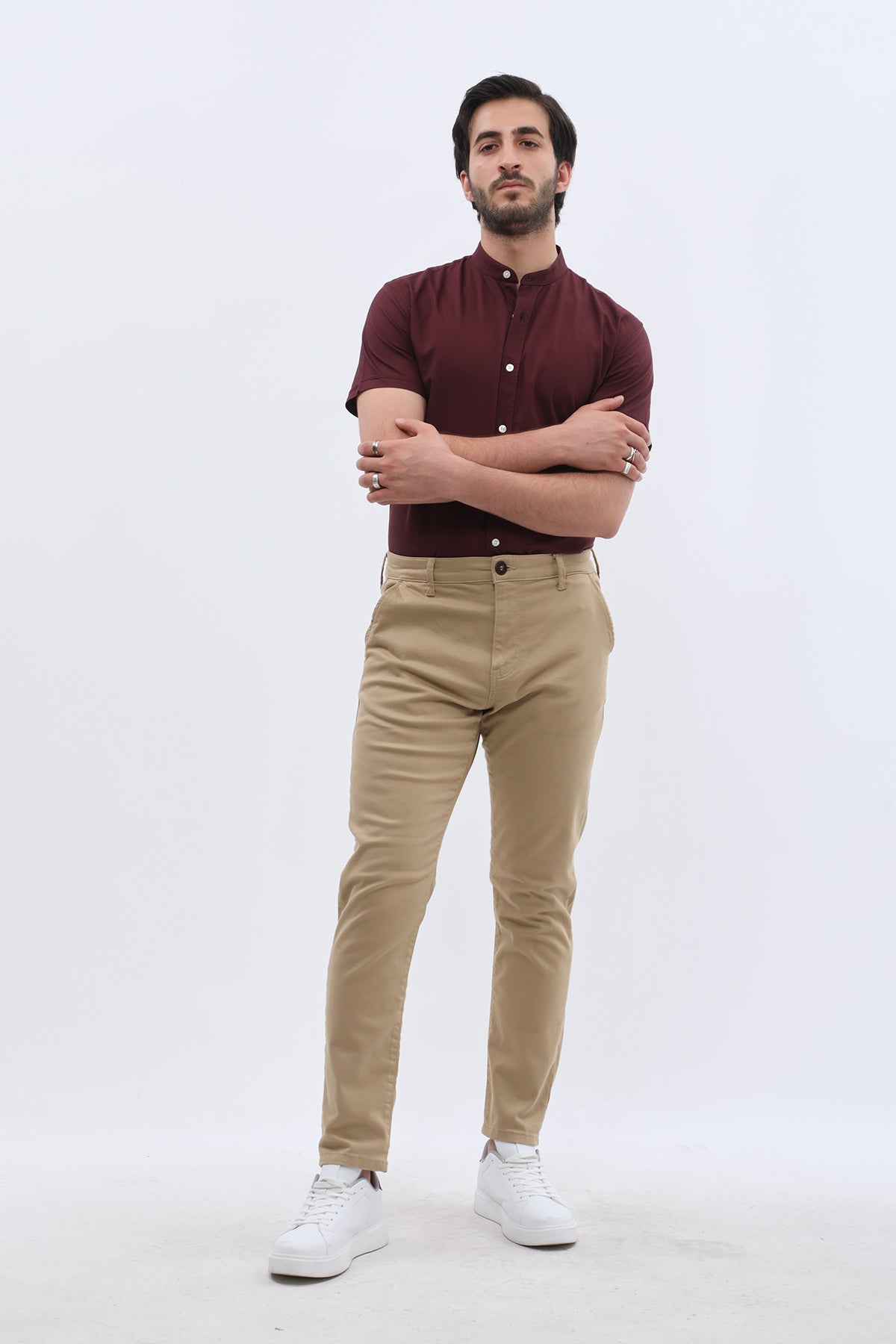 بنطلون كتان Slim Fit من JEANSPRO - لون خردلي