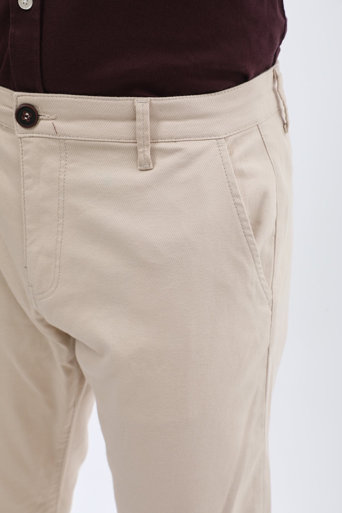 بنطلون كتان Slim Fit من JEANSPRO - لون كريمي