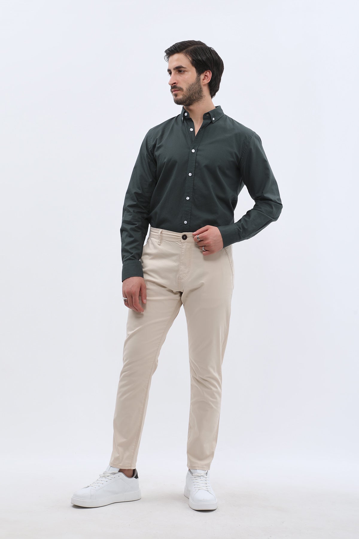 بنطلون كتان Slim Fit من JEANSPRO - لون كريمي