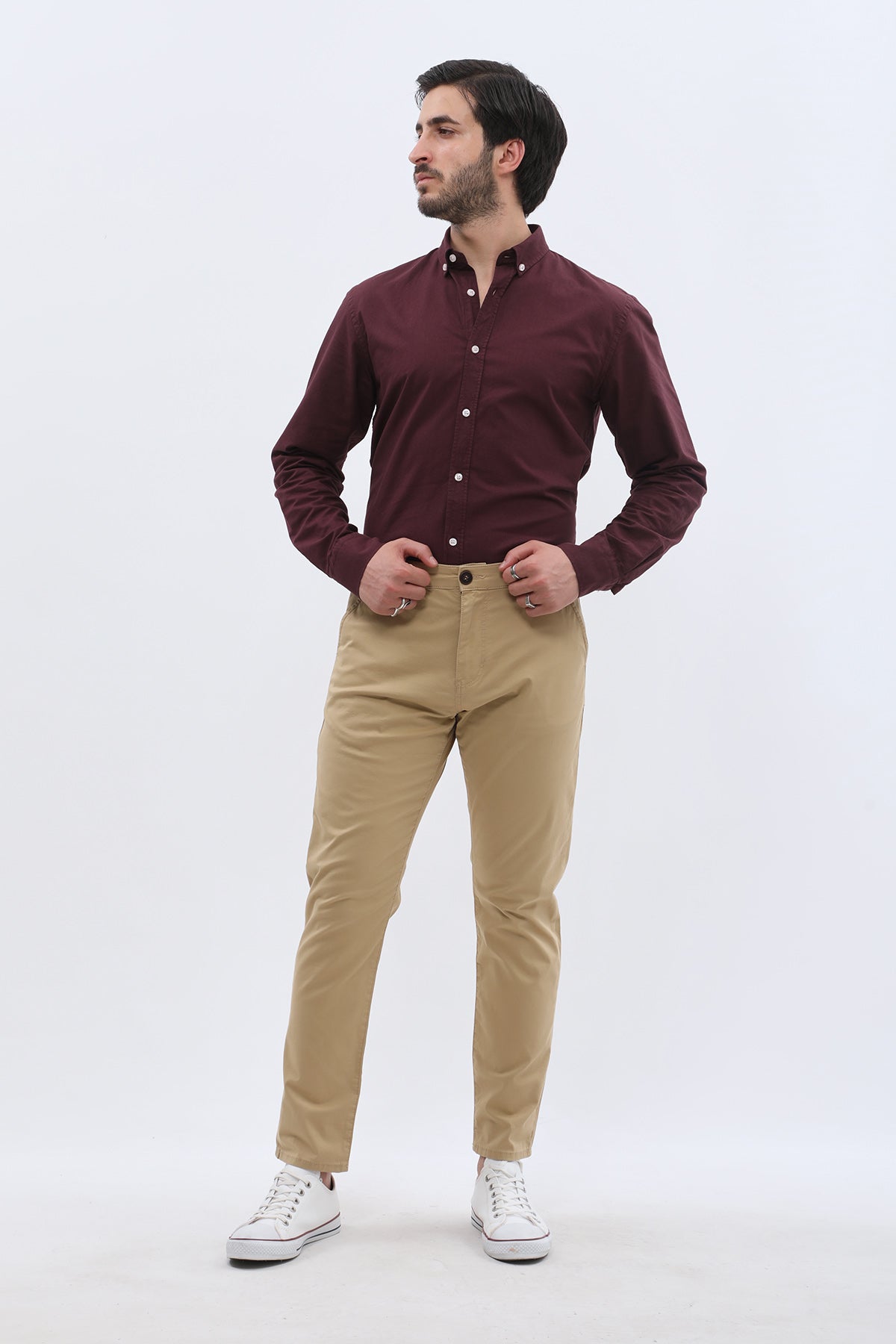 بنطلون كتان Slim Fit من JEANSPRO - لون خردلي