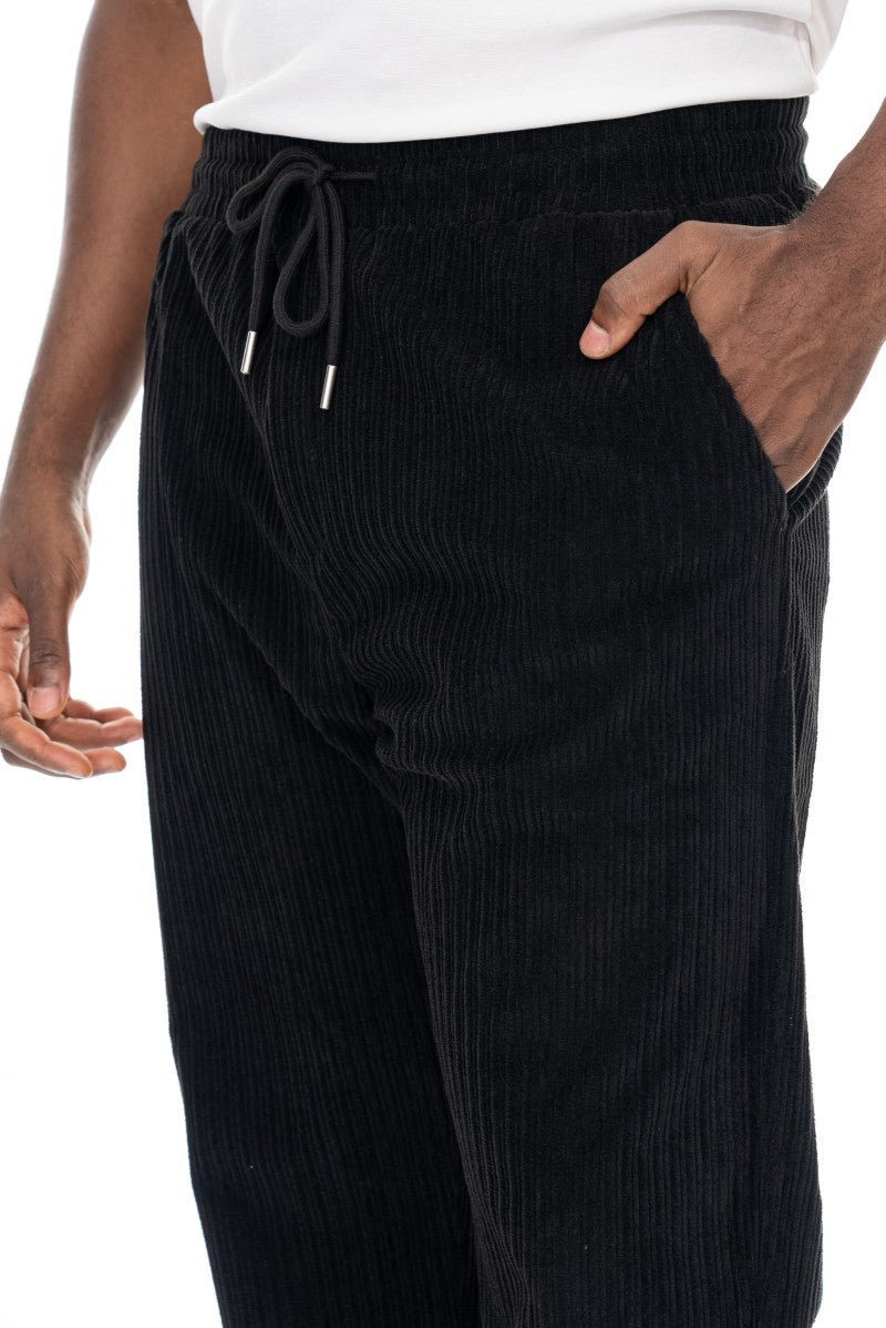 بنطال رياضي من قماش الكوردروي بقصة مريحة - أسود