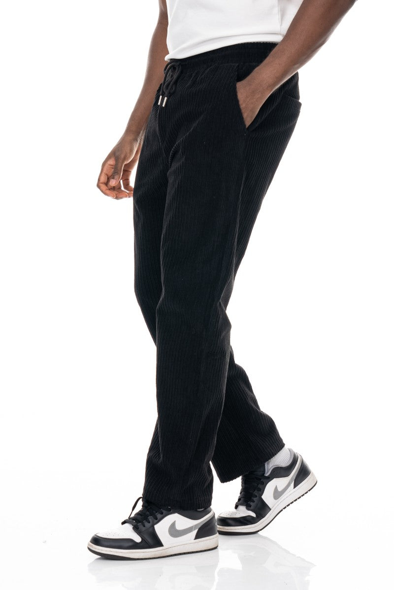 بنطال رياضي من قماش الكوردروي بقصة مريحة - أسود