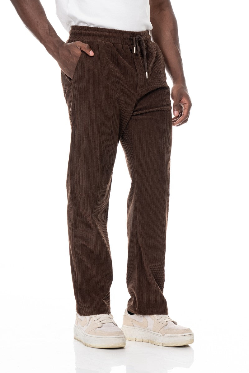 بنطال رياضي مريح من قماش الكوردروي - بني
