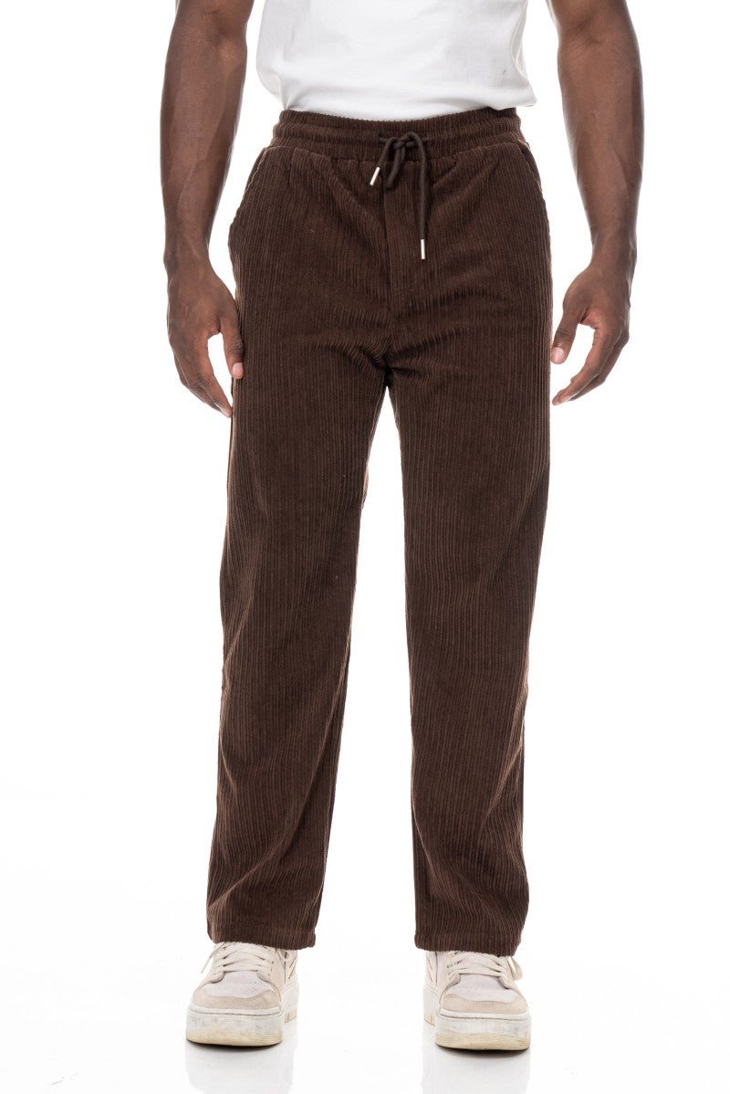 بنطال رياضي مريح من قماش الكوردروي - بني