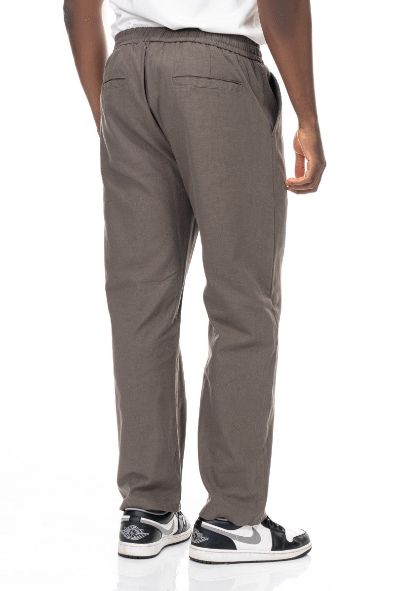 بنطال قطني برباط بقصة مريحة - رمادي