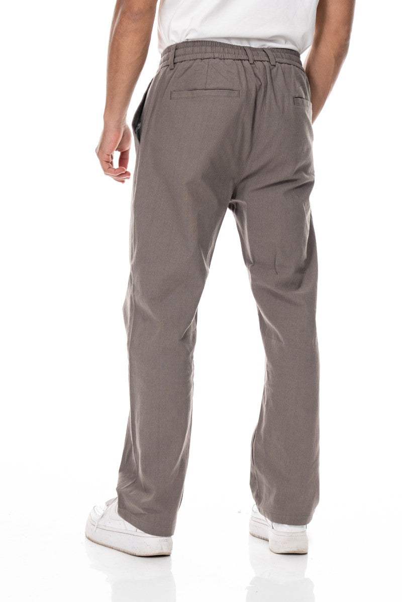 بنطال قطني برباط بقصة مريحة - رمادي