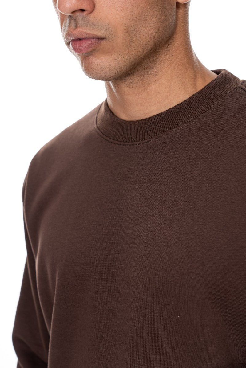 سويت شيرت قطني أساسي - بني