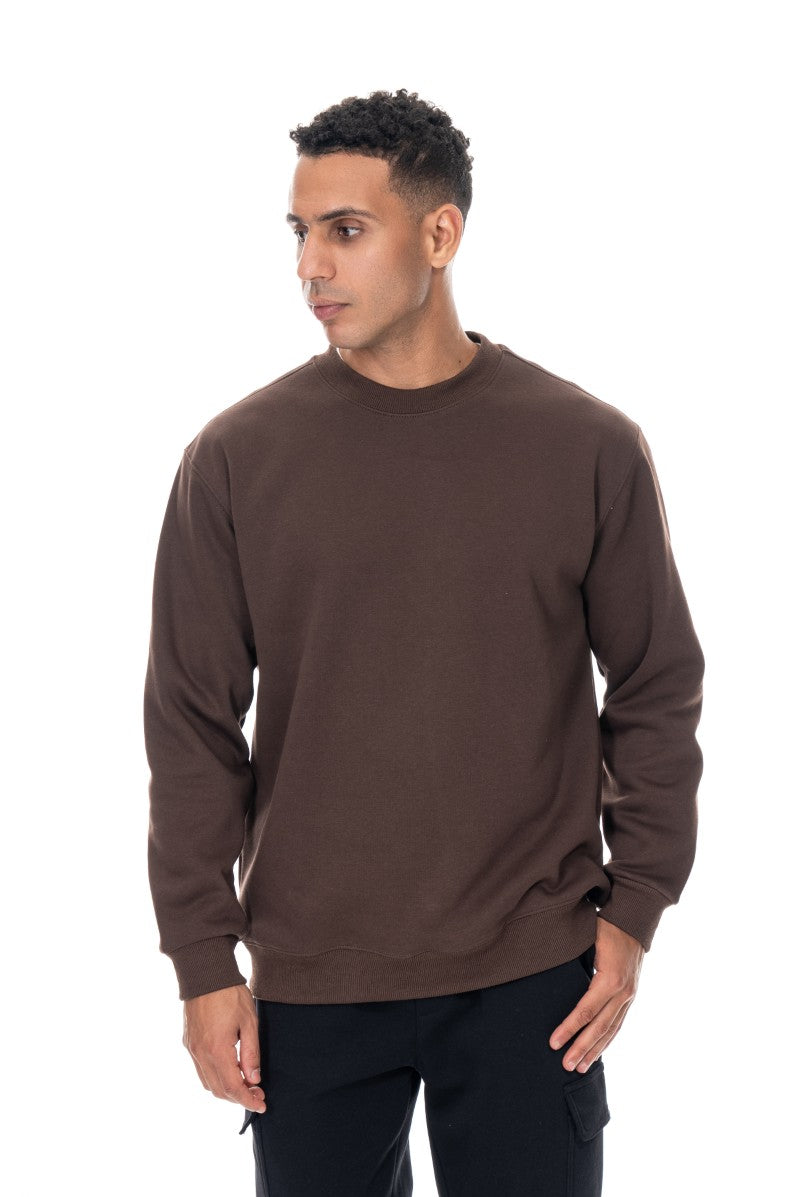 سويت شيرت قطني أساسي - بني