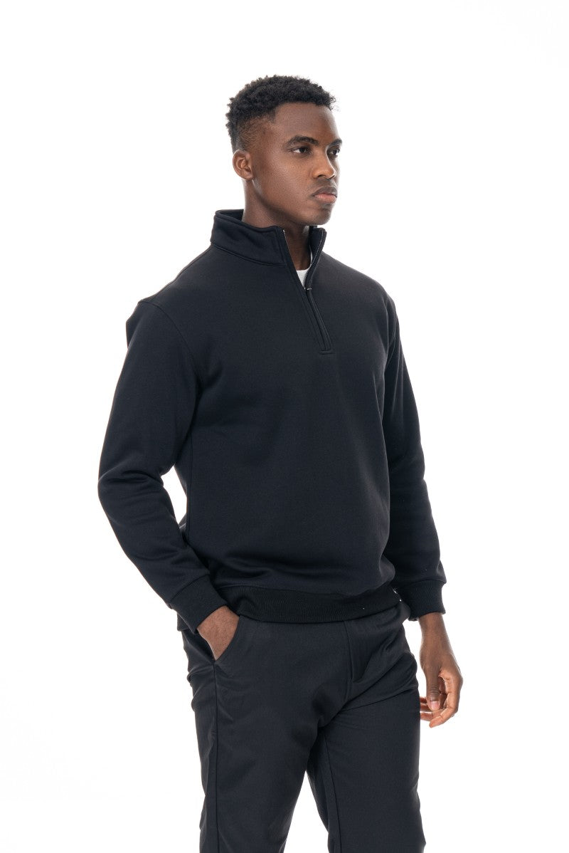 سويت شيرت قطني بنصف سحاب - أسود