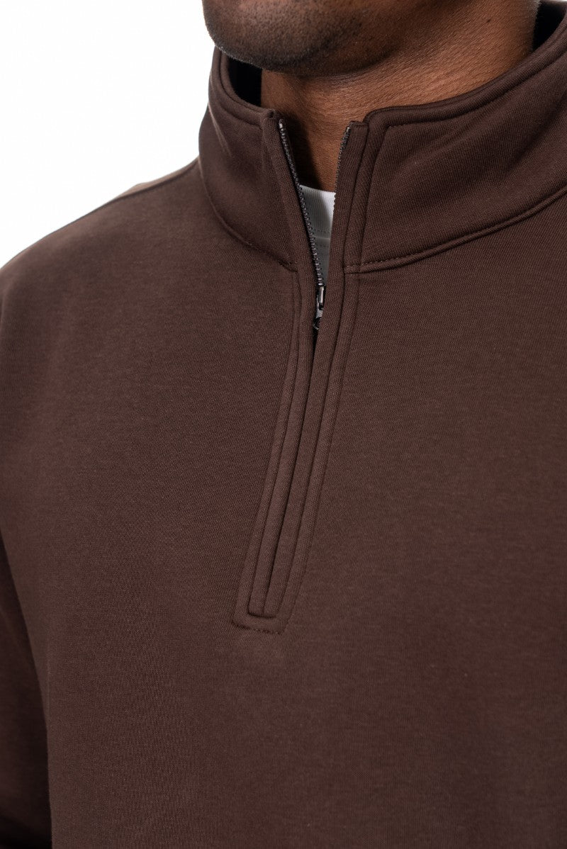 سويت شيرت قطني بنصف سحاب - بني