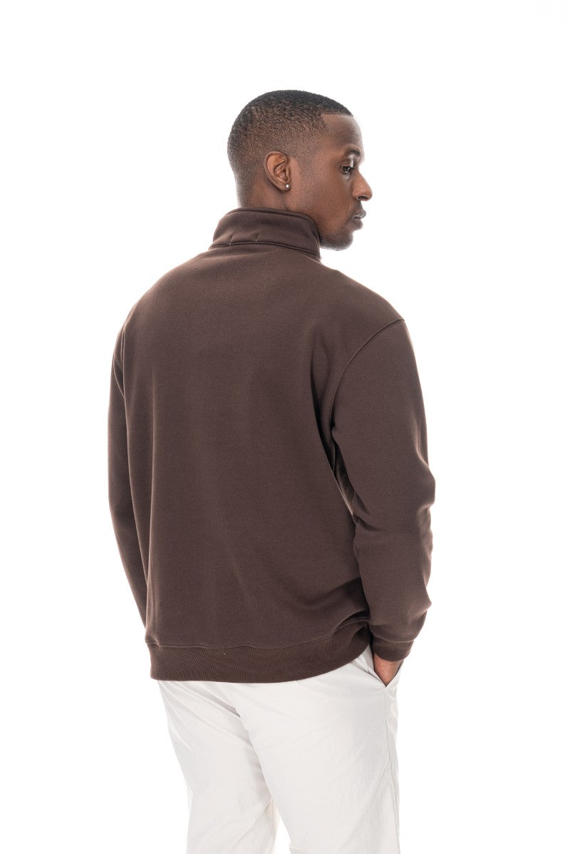 سويت شيرت قطني بنصف سحاب - بني