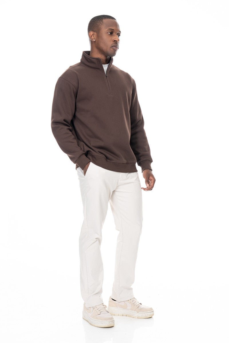 سويت شيرت قطني بنصف سحاب - بني