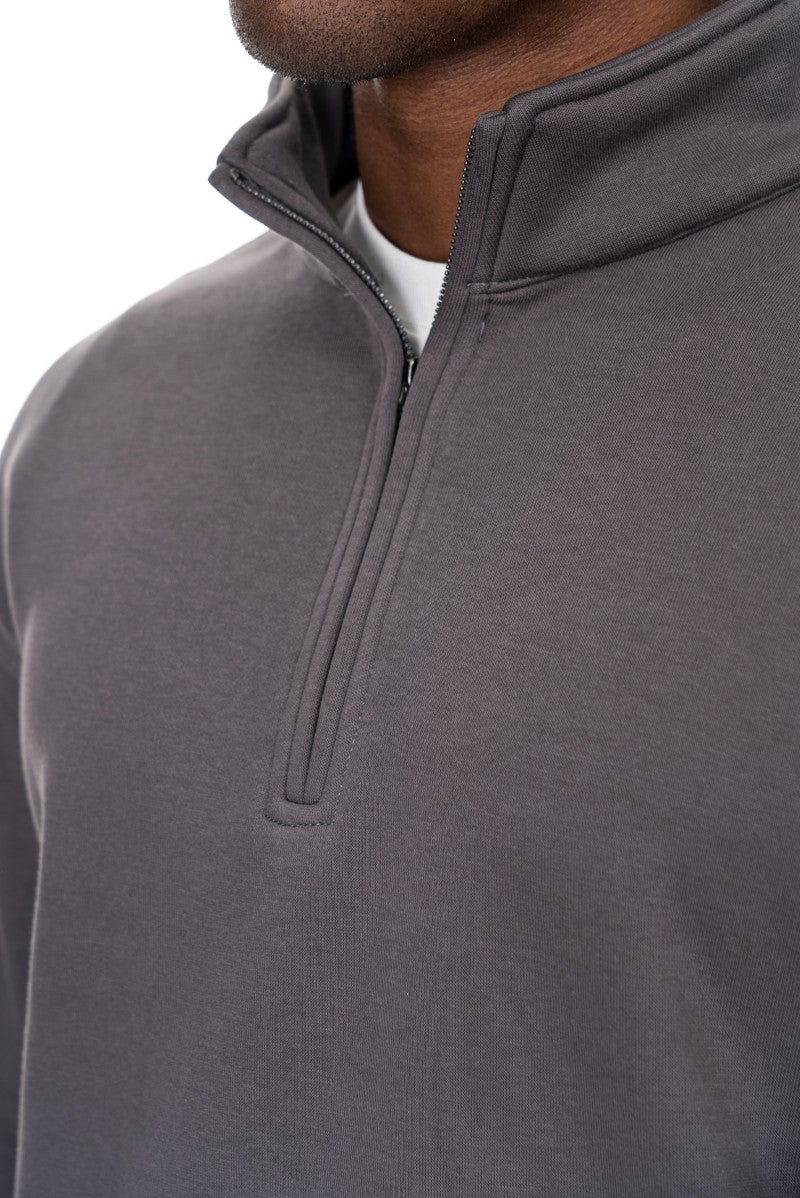 سويت شيرت قطني بنصف سحاب - رمادي داكن