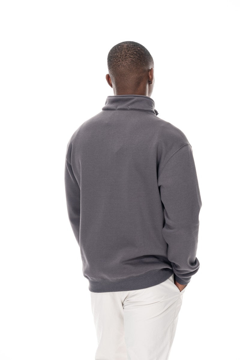 سويت شيرت قطني بنصف سحاب - رمادي داكن