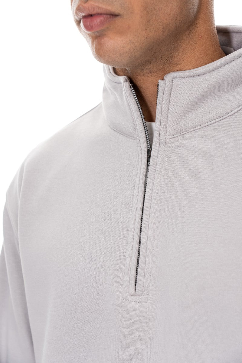 سويت شيرت قطني بنصف سحاب - رمادي فاتح