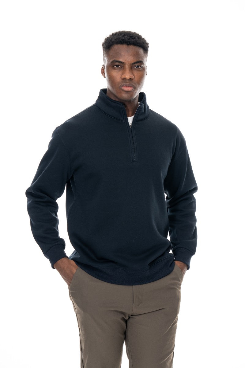 سويت شيرت قطني بنصف سحاب - كحلي